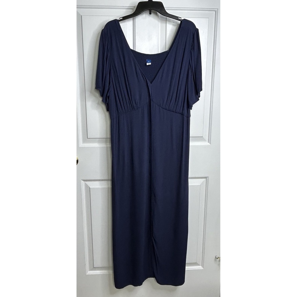 Old Navy Waist-Defined Button-Front Crepe Midi Dress Volcanic Glass Blue XL
